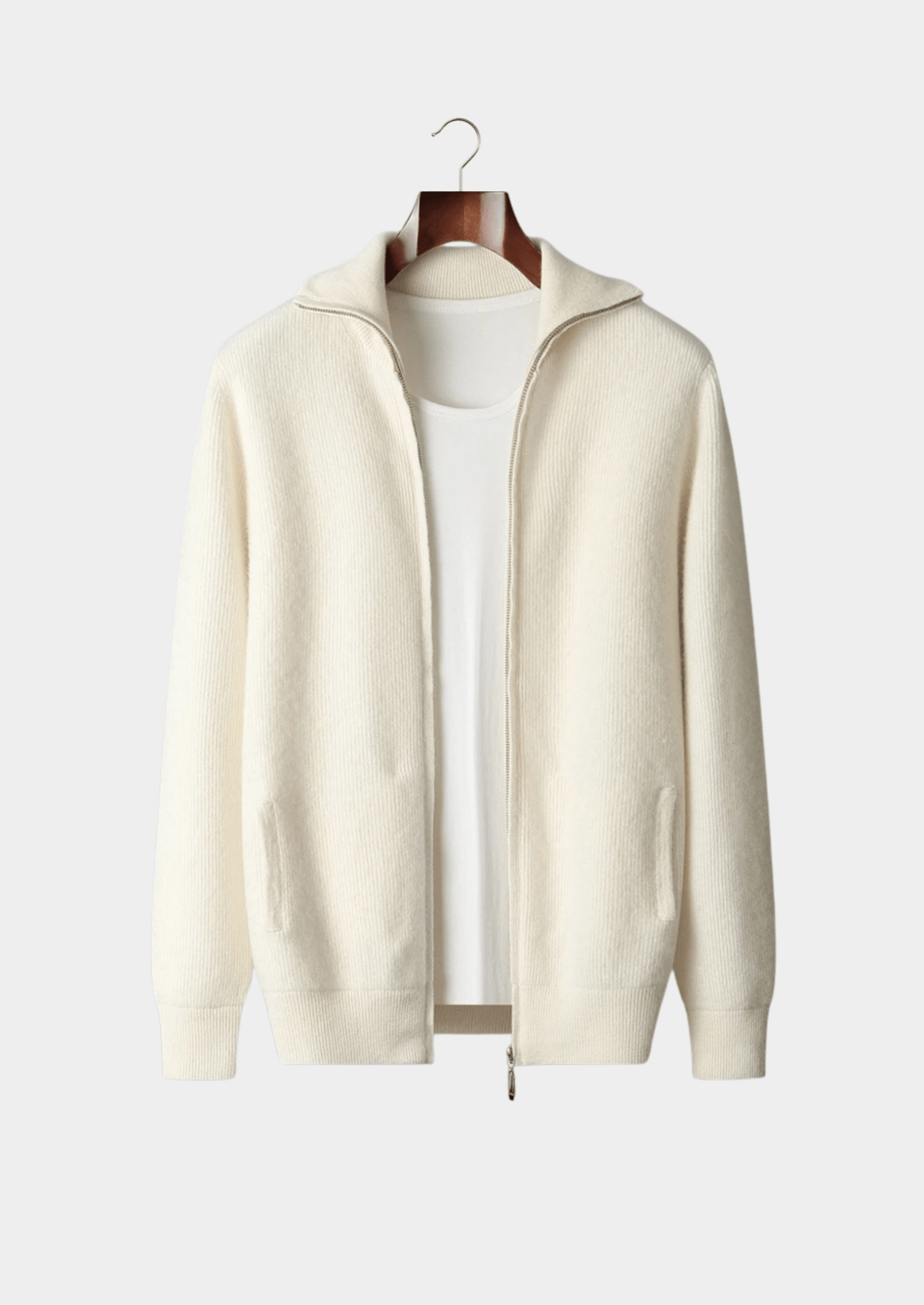 PURE EXTRA - FINE MERINO WOOL RIBBED ZIPPER CARDIGAN - Derada