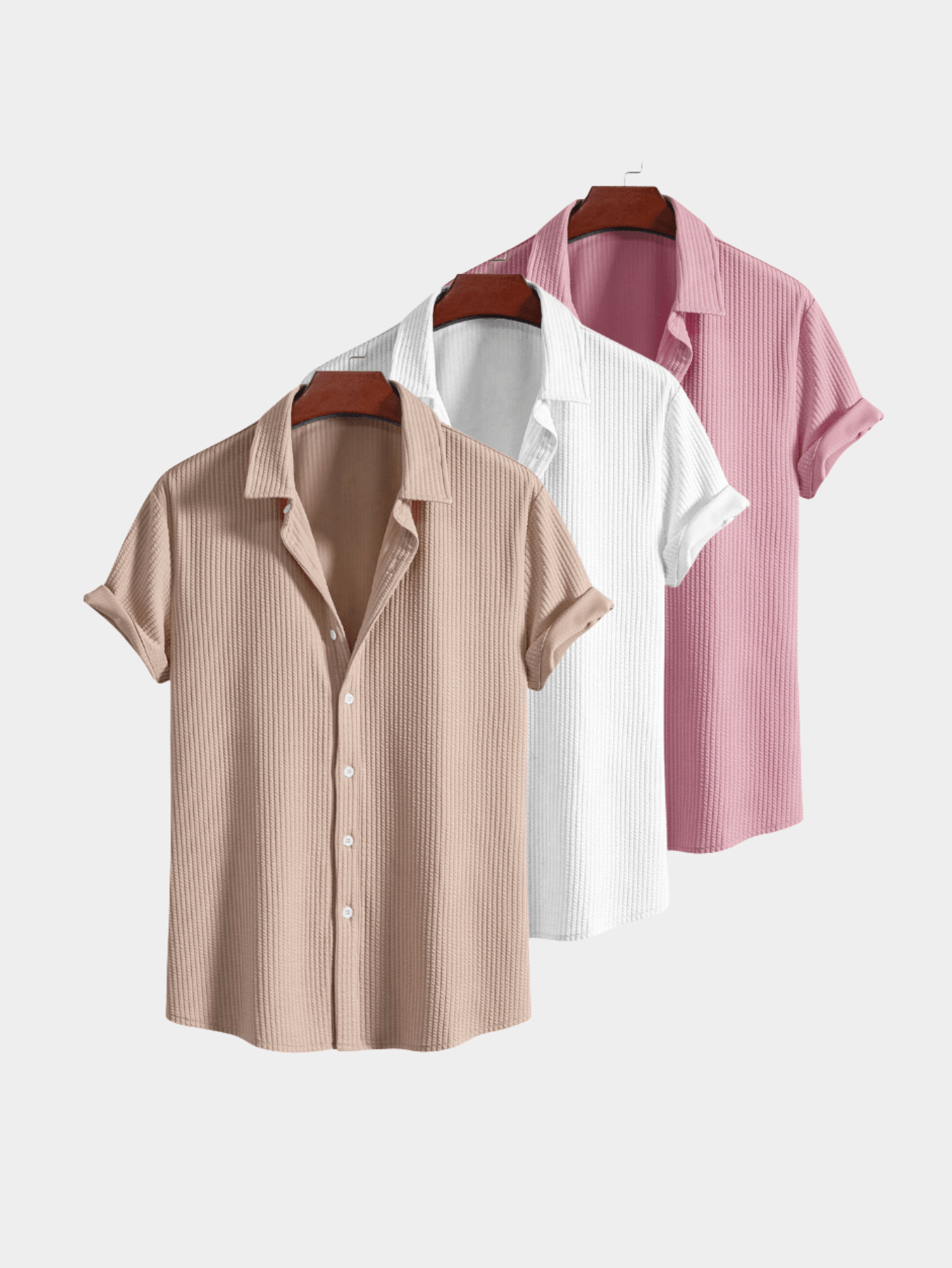 Derada | 3 - Pack Geribbeld Button - Up Comfort Shirt - Derada