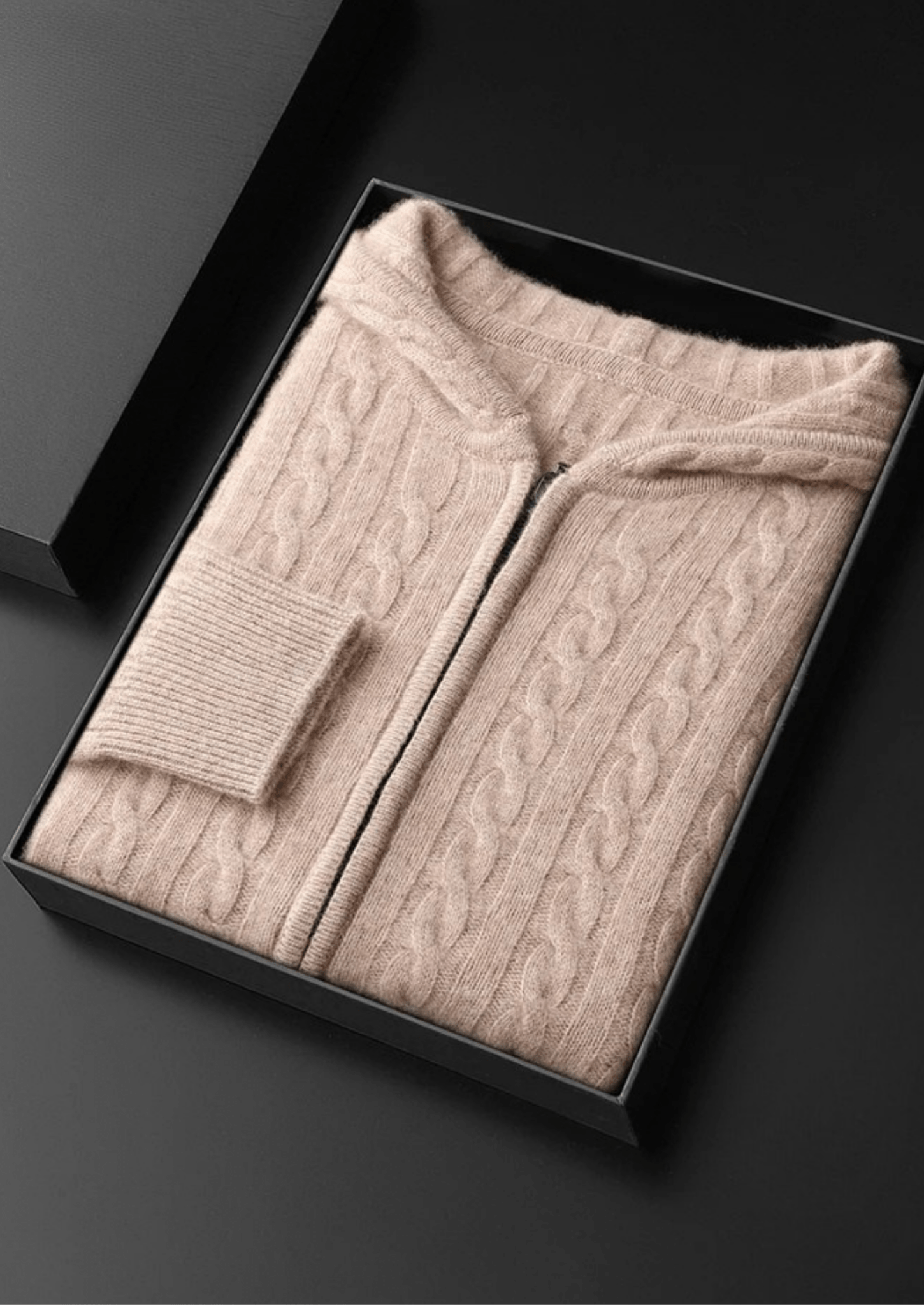 PREMIUM CASHMERE CABLE KNIT ZIPPER HOODIE - Derada