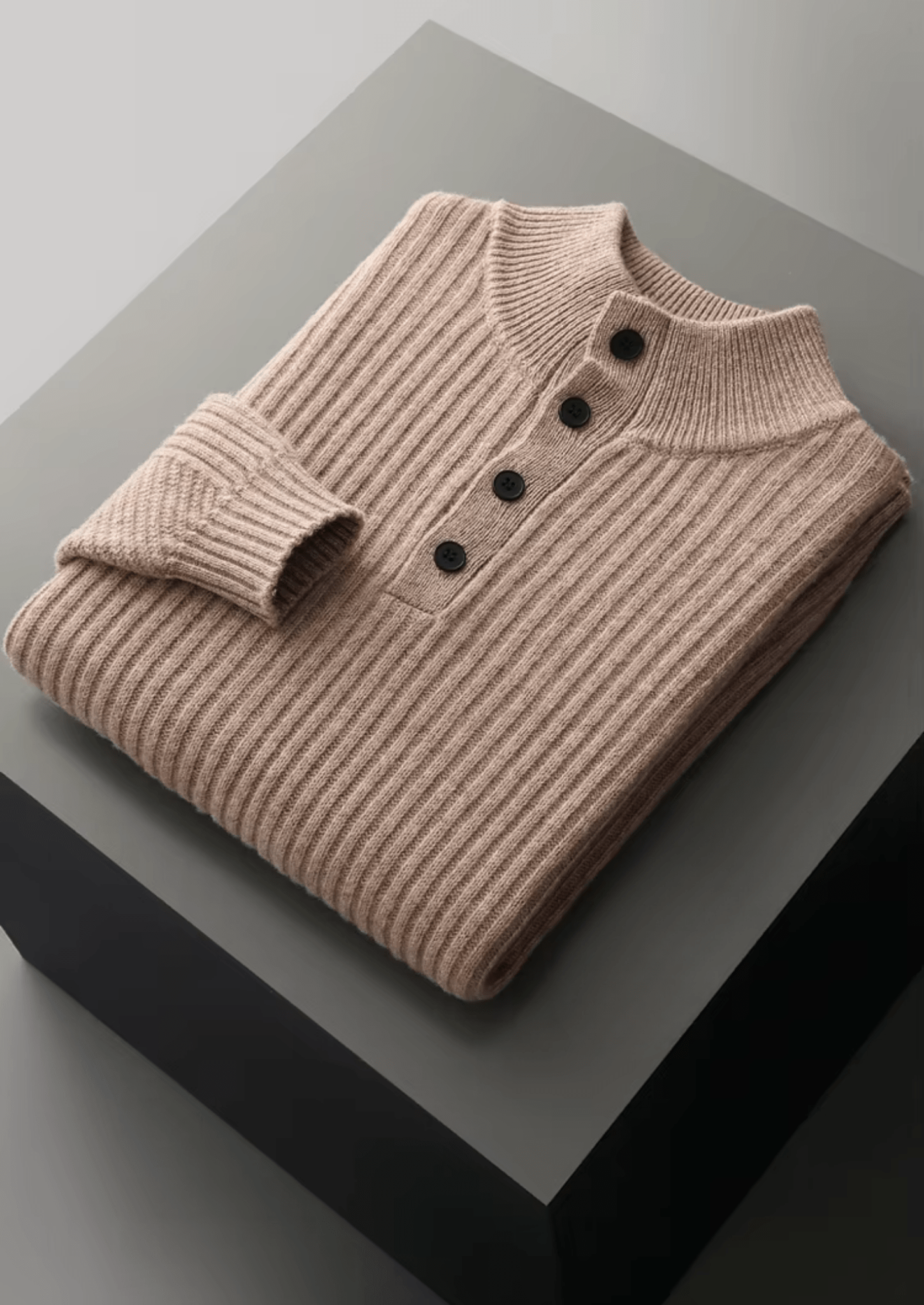 PURE EXTRA - FINE MERINO WOOL RIBBED HENLEY SWEATER - Derada
