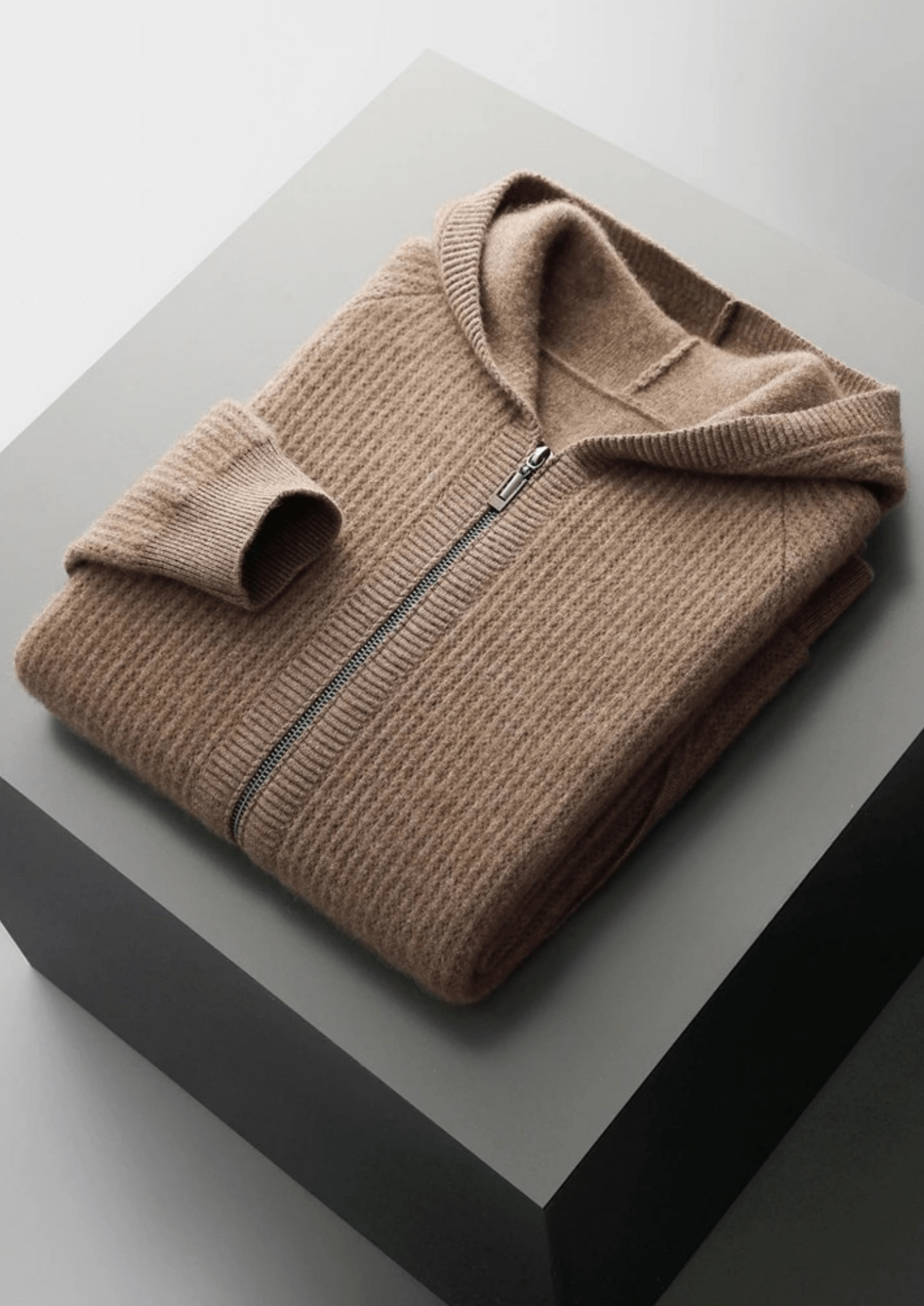PURE EXTRA - FINE MERINO WOOL RIBBED ZIPPER HOODIE - Derada