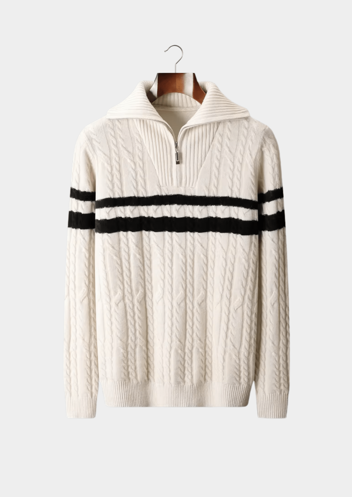 PURE EXTRA - FINE MERINO WOOL STRIPED HALF - ZIP SWEATER - Derada