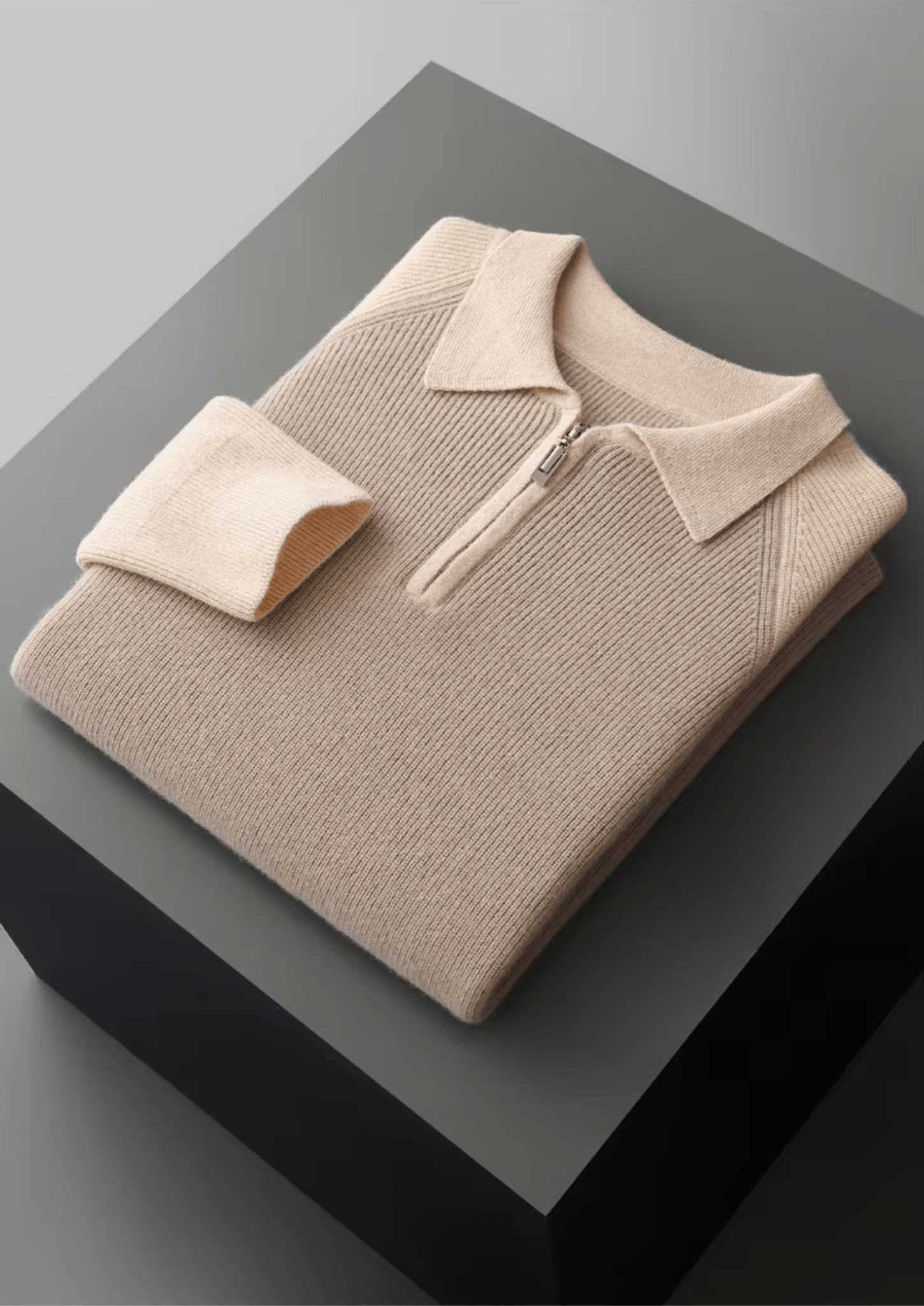 PURE EXTRA - FINE MERINO WOOL TWO TONE ZIPPER SWEATER POLO - Derada